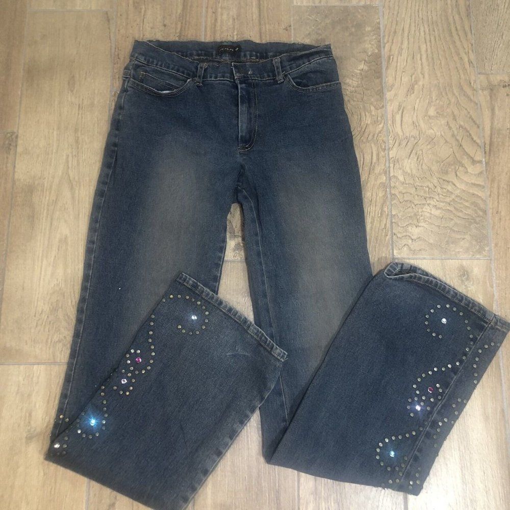 Vtg Y2K Heart Moon Stars Flared Boot Cut Jeans 6 Low Rise Bejeweled Boho Chic